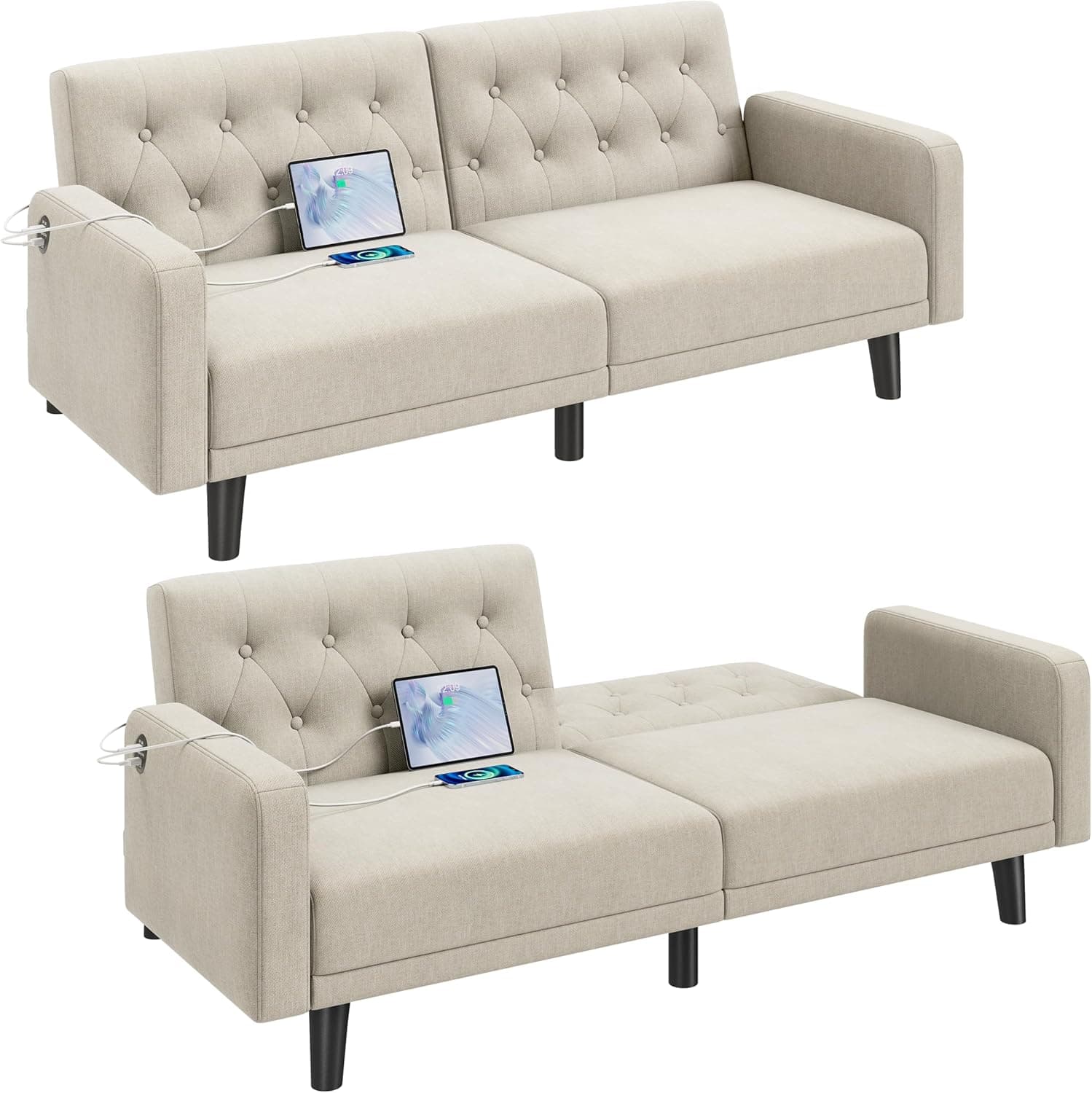 Yaheetech Convertible Futon Sofa Bed with Storage Arms